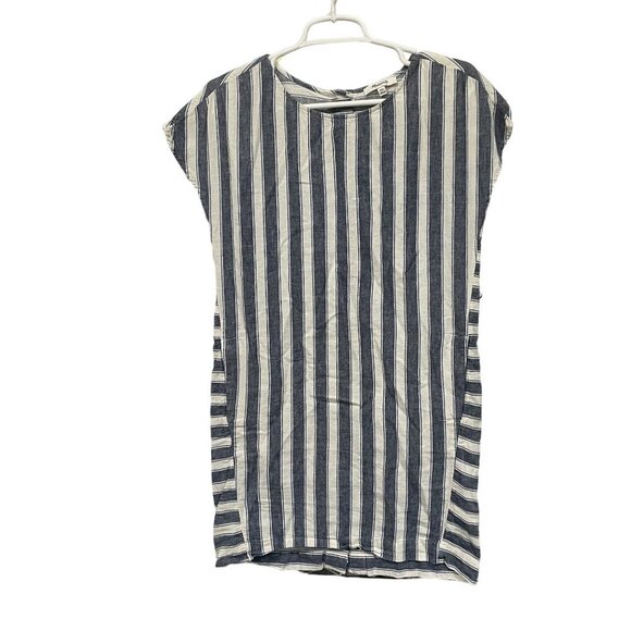 Madewell Striped Button-Back Dress XXS Linen Blend Blue & White - Picture 1 of 4